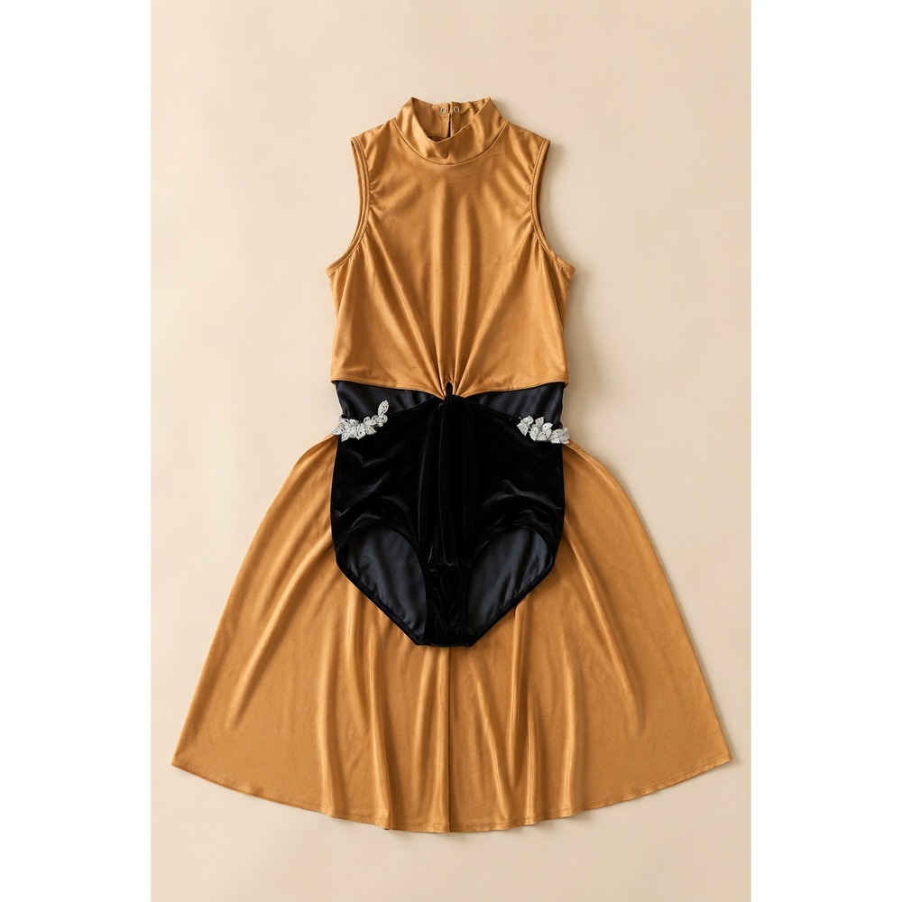 Weissman Contemporary Lyrical  Dance Costume Camel Brown Black‎ Velvet Dress MA